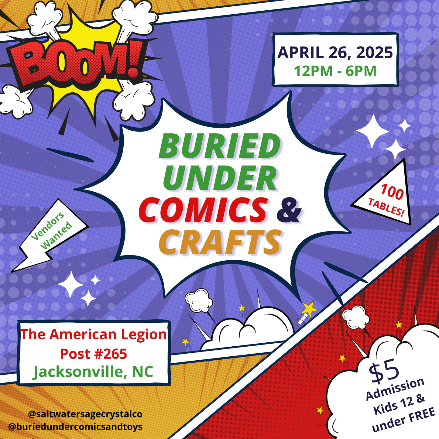 Buried Under Comics & Crafts Three Tables